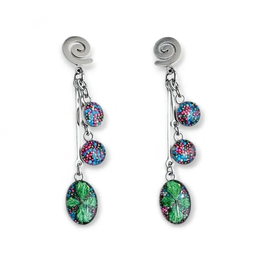 Arete Gota Flor Natural y Caviar Plateado - C6