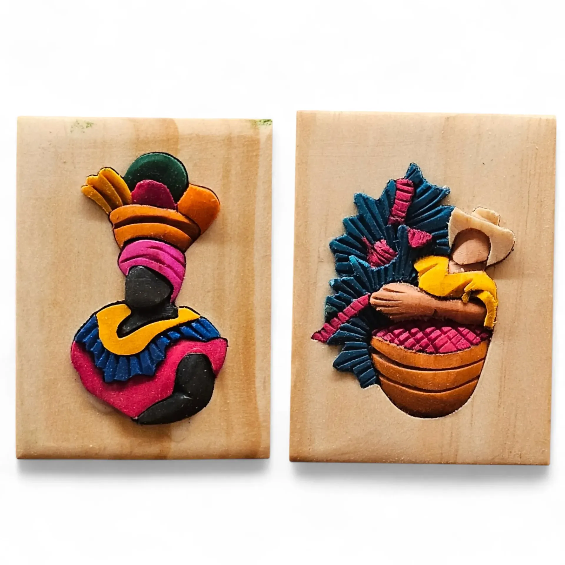 Set x 2 Imán Nevera Tallado a Mano en Madera (Souvenir)