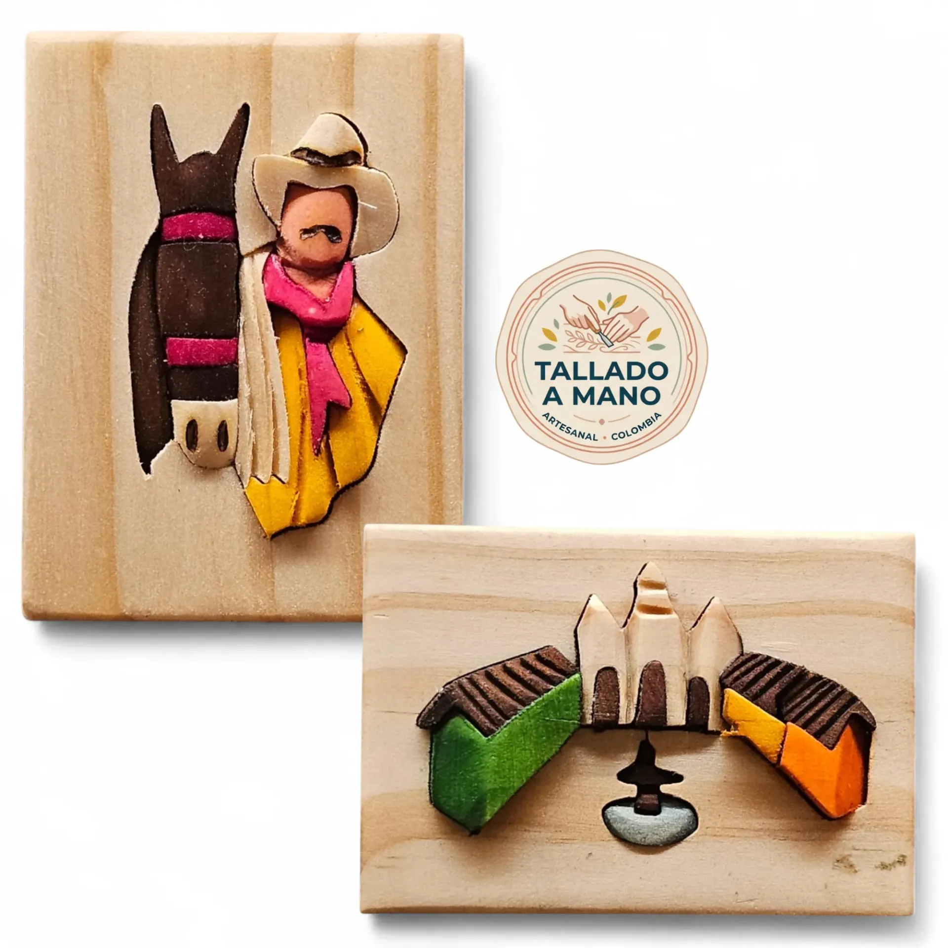 Set x 2 Imán Nevera Tallado a Mano en Madera (Souvenir) Pi5