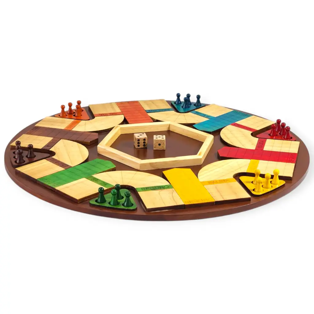 Parqués 2D Seis (6) Puestos en Madera Artesanal – Juego de Mesa de Lujo 