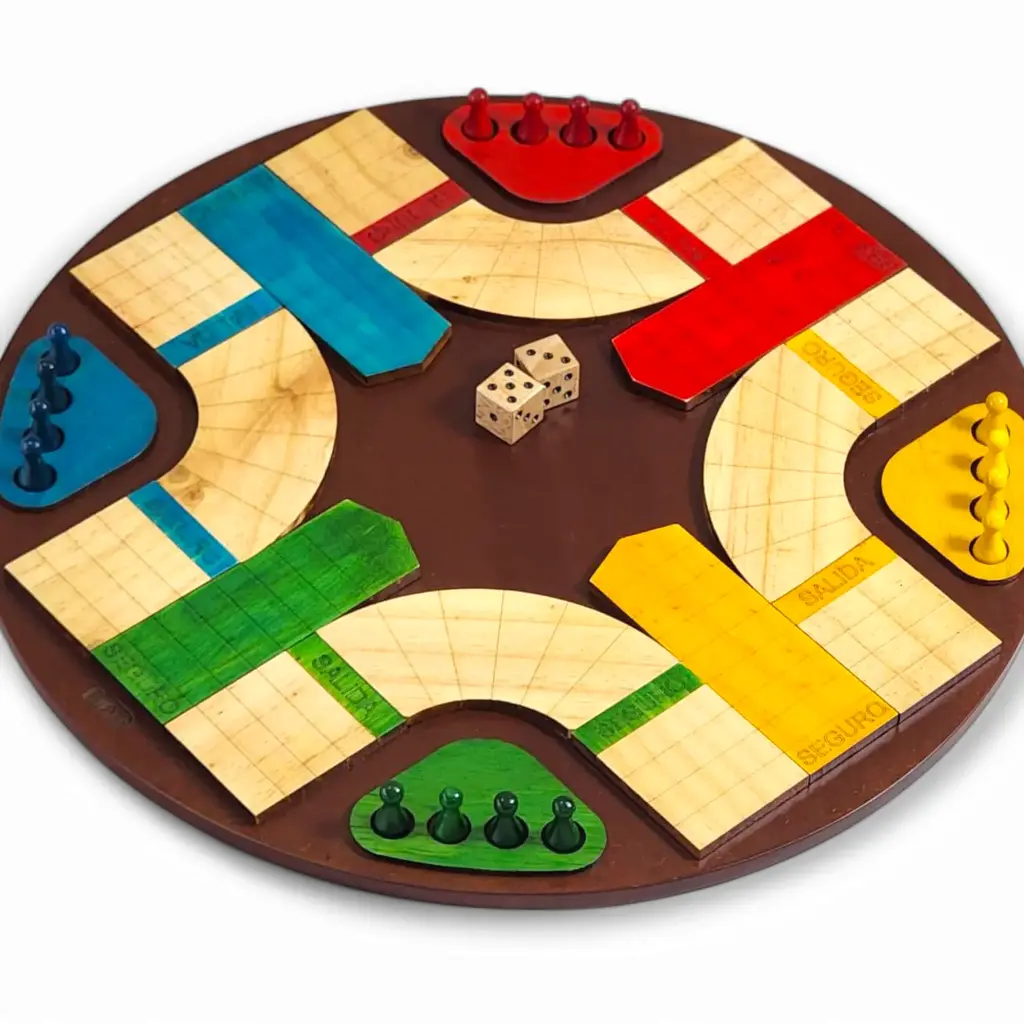 Parqués 2D Cuatro (4) Puestos en Madera Artesanal – Juego de Mesa de Lujo.