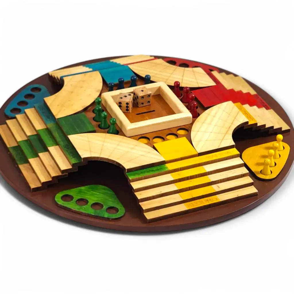 Parqués 3D Cuatro (4) Puestos en Madera Artesanal – Juego de Mesa de Lujo  