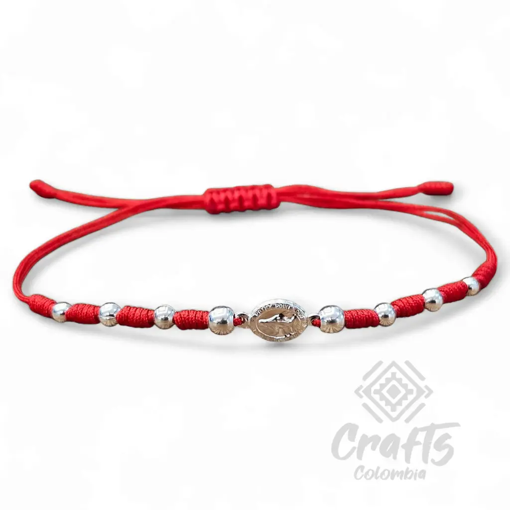 Pulsera Manilla Virgen Milagrosa Hilo Rojo Plata 925 