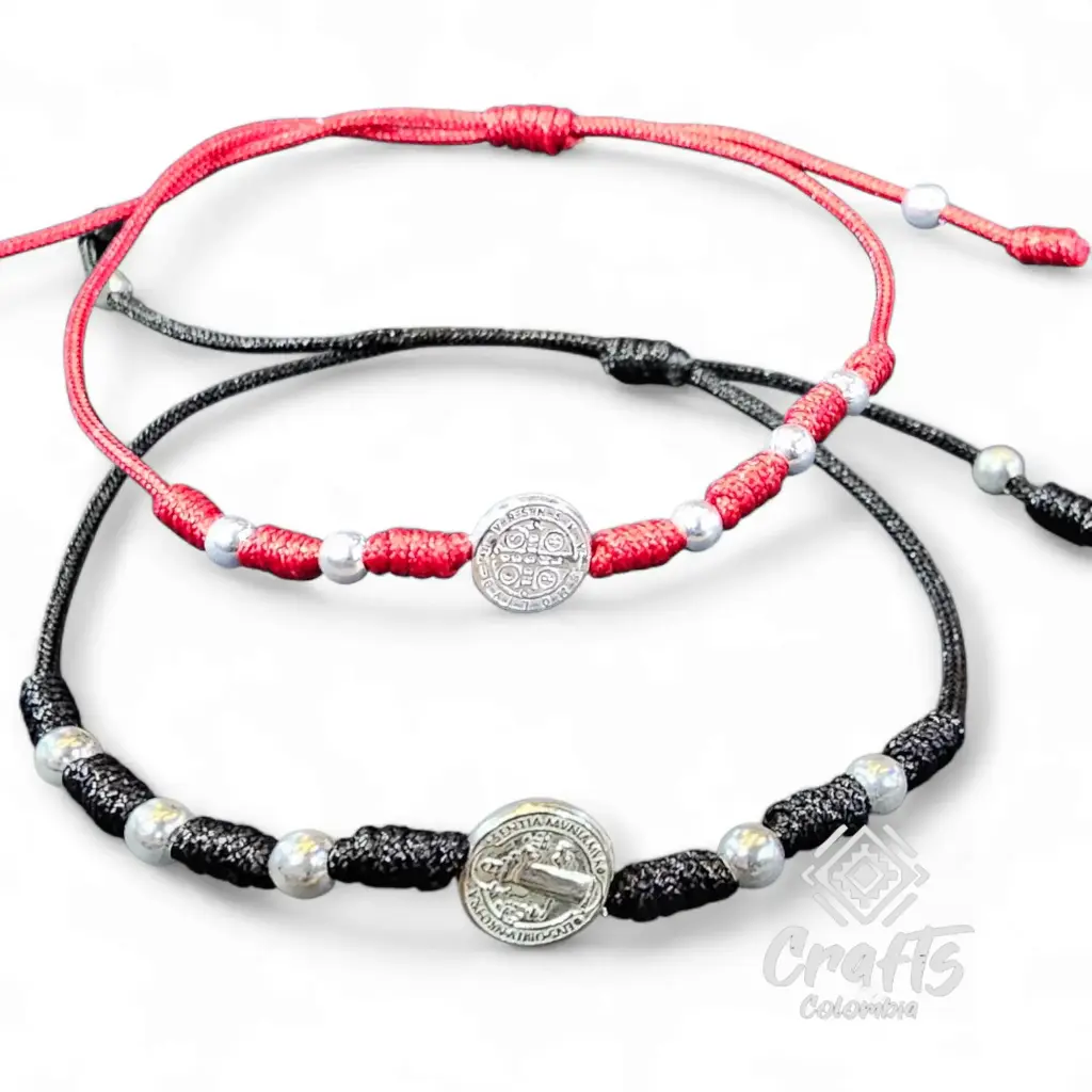 Dos Pulseras Manilla San Benito Hilo Rojo e Hilo Negro Plata 925  P-6 
