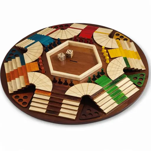 Parqués 3D Seis Puestos en Madera, Artesanal – Juego de Mesa de Lujo