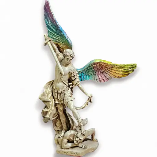 Escultura San Miguel Arcángel en Resina Pintado a Mano 37 cms