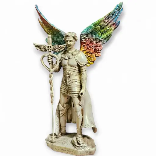 Escultura San Rafael Arcángel en Resina Pintado a Mano 32 cms 