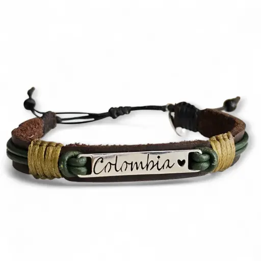 Pulsera Colombia Cuero y Acero - PA5