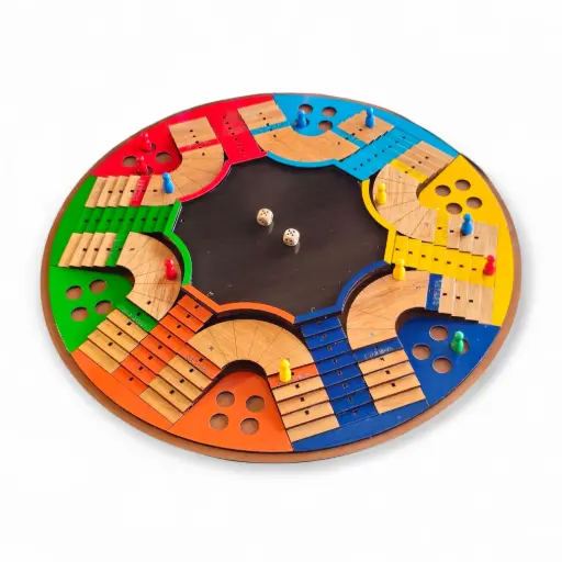 Parqués 3D Seis (6) Puestos en Madera, Artesanal – Juego de Mesa de Clásico 