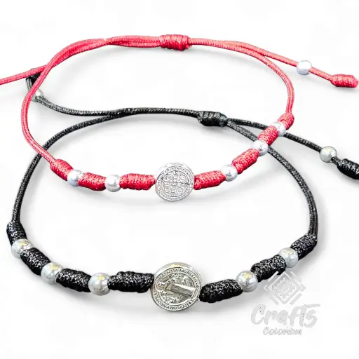 Dos Pulseras Manilla San Benito Hilo Rojo e Hilo Negro Plata 925  P-6 